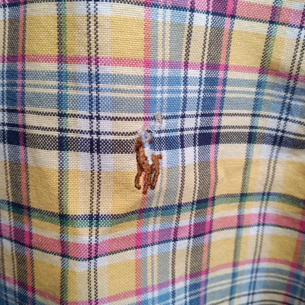 Kids Ralph Lauren Yellow Multi Plaid Cotton Oxford Shirt Size 6